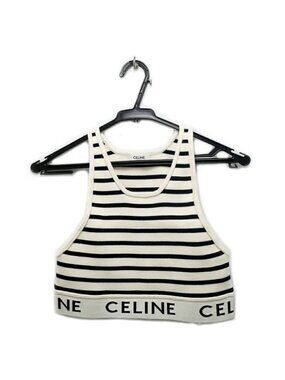 Celine Tank Top Border Black White M Logo Knit